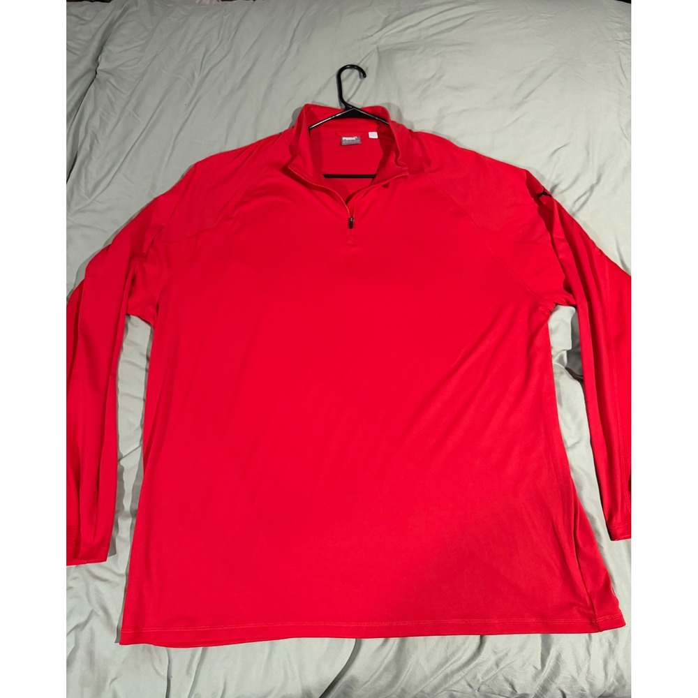 Puma Mens 3XL Red Quarter Zip Long Sleeve Performance Training Pullover Shirt
